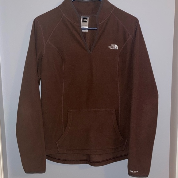 Women’s The North Face Brown V Neck Pullover Fleece with TKA Micro Sz Large - Picture 1 of 6